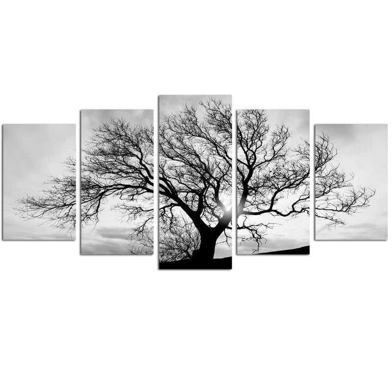 LevvArts Black and White Tree Canvas Wall Art Great Sunset Shot Pictures Print on Canvas Nature Winter Landscape Painting Modern Home Living Room Bedroom Decor - Image 1